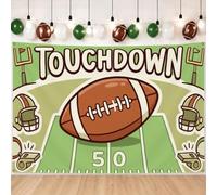 Pancarta de fondo de dibujos animados con temática del Día del Juego de | Tema de estadio de fútbol, telón de fondo de fotos, decoración de fiesta deportiva, iconos de poste de portería e casco