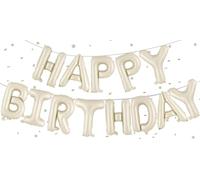 Pancarta de globos beige con texto "Happy Birthday", guirnalda de globos de 16 pulgadas, lámina plateada, para cumpleaños, fiesta de cumpleaños