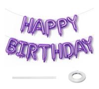 Pancarta de globos de feliz cumpleaños, globos de aluminio morados de 16 pulgadas, banderines autoinflables, globos de letras para niños y niñas, suministros de decoración de fiesta de cumpleaños