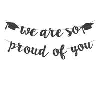 Pancarta de Graduación, “We Are So Proud of You“ 2025 Guirnalda de Graduación Fondo Brillante Suministros para Fiestas Guirnalda de Felicitación para Suministros de Fiesta Decoración (Negro)