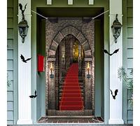 Pancarta de puerta de entrada de castillo 3D para puerta de entrada de castillo, cubierta de puerta de entrada de tela grande, diseño medieval, fondo de foto de cumpleaños gótico, para decoración de fiestas de Halloween, vampiro temático de Potter 6,5 x 3 pies