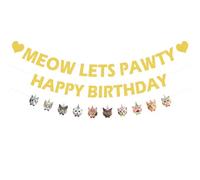 Pancarta decorativa con temática de gatos, pancarta de feliz cumpleaños "Vamos a bailar", suministros para fiestas, suministros adecuados para fiestas de cumpleaños y reuniones con temática de gatos