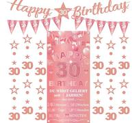 Pancarta decorativa de 30 cumpleaños para mujer, 9 unidades, oro rosa, Happy 30th Birthday Background Banderas Triangle Number 30 Circle Dot Twinkle Star Garland para usted 30 años Decoración de