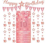 Pancarta decorativa para el 10º cumpleaños para niña, 9 unidades, oro rosa, Happy 10th Birthday Background Banderas Triangle Number 10 Circle Dot Twinkle Star Garland Für Sie 10 Jahre Party Dekoration