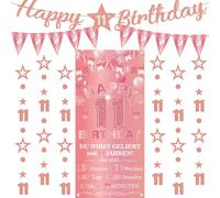 Pancarta decorativa para el 11º cumpleaños para niña, 9 unidades, oro rosa, Happy 11th Birthday Background Banderas Triangle Number 11 Circle Dot Twinkle Star Garland Für Sie 11 Jahre Party Dekoration