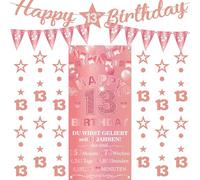 Pancarta decorativa para el 13 cumpleaños para niña, 9 unidades, oro rosa, Happy 13th Birthday Background Banderas Triangle Number 13 Circle Dot Twinkle Star Garland Für Sie 13 Jahre Party Dekoration