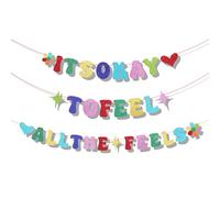 Pancarta Decorativa para Fiesta de Cumpleaños, con Cuerda Pre-Encordada con Purpurina It's Okay to Feel All The Feels Colorida Pancarta de Cumpleaños para Repisa de Chimenea Pared