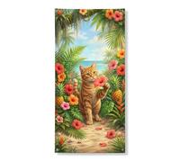 Pancarta decorativa para puerta de gato tropical, vibrante escena floral de la selva, decoración de puerta delantera, suministros de vacaciones de verano para interiores y exteriores, 36 x 72 pulgadas