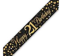 Pancarta holográfica de Fizz con texto en inglés "Happy 21st Birthday", color negro y dorado