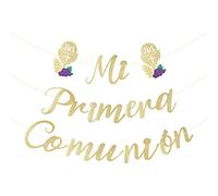 Pancarta Mi Primera Comunión Guirnalda Papel Dorada Banderín Colgar Adorno Decoración para Fiesta de Comunión First Communion