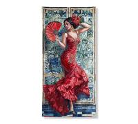 Pancarta para puerta de bailarina de flamenco, elegante vestido rojo, decoración vibrante de estilo español para festivales, telón de fondo de puerta delantera de vacaciones, 36 x 72 pulgadas