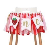 Pancarta para silla alta con diseño de fresas de bayas - Banner para primer cumpleaños - Decoración para foto de pastel de primer cumpleaños - Recuerdo de cumpleaños y regalos para niños (fresa-2)