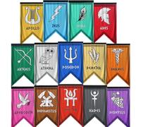 Pancartas de dioses griegos, 14 pancartas de cabina de Percy Jackson, pancarta de fiesta de mitología griega, banderas de cabina de Percy Jackson, aptas para fiestas de Percy Jackson, fiesta de
