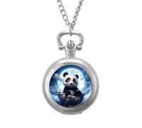 Panda Admiring The Moon - Reloj de bolsillo vintage con colgante de aleación, collar de regalo para hombres y mujeres, Estilo plateado, talla única
