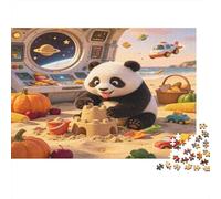 Panda Adorable Jugando en la Playa Puzzle para Adultos Puzzle de 1000 Piezas Papel Escena Espacial Puzzle para Toda la Familia Relajante Regalo decoración hogar 52x38cm/1000pcs