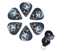 Panda and Moon - Juego de 6 púas de celuloide de diferentes grosores con soporte para púas de guitarra, púas de guitarra personalizadas para guitarra acústica, guitarra eléctrica, bajo