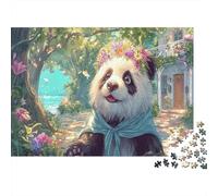 Panda Avec couronne de Fleurs 1000 Piece Jigsaw Puzzle for Teenagers Faune Sauvage Cadeau Idéal Détente Décoration D’intérieur Jeu Éducatif 70x50cm/1000pcs