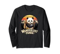 Panda Backpacker Retro Mountain Landscape Manga Larga