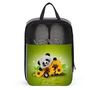 Panda Bear Sunflower Floral Shoe Bag with Zipper & Handle, Waterproof Breathable Portable