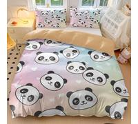 Panda Bedding - Adorable juego de funda de edredón con diseño de cara de panda con degradado de arcoíris pastel, ropa de cama infantil de microfibra suave para niñas y niños (05, individual 135 x 200