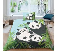 Panda Climbing in The Bamboo Forest Juego De Ropa De Cama, 3D con Impresión Funda Nórdica De Microfibra con Cierre De para Niñas Y Niños Single(135x200cm)