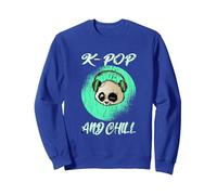 Panda con el Dicho K-Pop y Chill Sudadera, Unisex para Adultos, Azul Real, XL