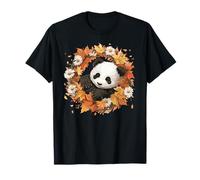Panda con hojas de otoño y margaritas Camiseta