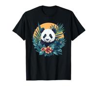 Panda con hojas tropicales y flores Camiseta