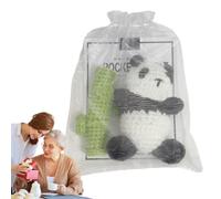 Panda Crochet Animal | Lindo panda suave | Adorable ganchillo hecho a mano con tarjeta de felicitación y paquete de organza para Acción de Gracias, Día del Niño, Baby Shower