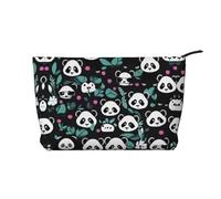 Panda Cute Face - Bolsa de maquillaje de pana, versátil con cremallera para uso diario y organizador de capacidad de viaje, Black, Talla única