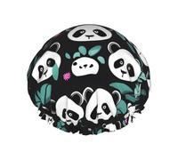 Panda Cute Face - Gorro de ducha para mujer, impermeable, reutilizable, con cordón elástico lavable, adecuado para cabello largo y trenzas, ideal para ducharse.