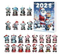 Panda de Adviento 24 días - Colgante de panda acrílico 2D, de cuenta regresiva, calendario, bonito colgante de espejo retrovisor para niños, mochila, árbol de Navidad, balcón, ventana,