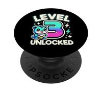Panda Divertido para Juegos de Tercer cumpleaños Desbloqueado Nivel 3 PopSockets PopGrip Adhesivo