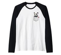 Panda En Bolsillo Mirando Lindo Animal Panda Camiseta Manga Raglan