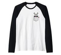 Panda En Bolsillo Mirando Lindo Animal Panda Camiseta Manga Raglan
