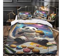 Panda en el espacio Impresión 3D 3 piezas cubrecama Diversión de astronautas de dibujos animados funda de edredón microfibra morbida antiácaros para bebés chicos mujeres Super king（260x220cm）