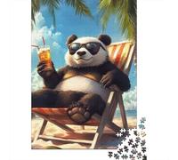 Panda en la Playa Puzzle de 1000 Piezas Papel para Adultos Escena Relajante Puzzle para Toda la Familia 52x38cm/1000pcs