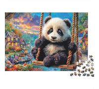 Panda en Swing Sturdy Cardboard Arte de Lienzo del Cielo Nocturno Jigsaw Puzzle Adults Kids Fun Game Cognitive Development Great Gift for Housewarming Christmas Puzzle Fans 52x38cm/1000pcs