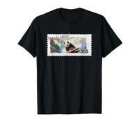 Panda en Tabla de Surf Estilo Sello Postal Clásico Gráfico d Camiseta gráfica económica, Hombre, Negro, M