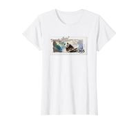 Panda en Tabla de Surf Estilo Sello Postal Clásico Gráfico d Camiseta gráfica económica, Mujer, Blanco, M