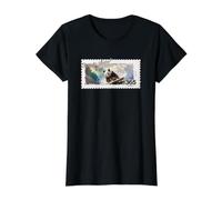 Panda en Tabla de Surf Estilo Sello Postal Clásico Gráfico d Camiseta gráfica económica, Mujer, Negro, M