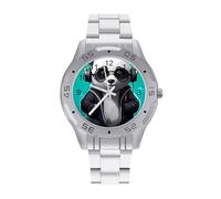 Panda Enjoy Music - Reloj de pulsera para hombre, de acero inoxidable, fácil de leer, para mujer