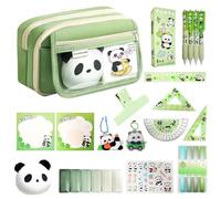 Panda Estuche para niños y niñas, 2 bolsillos verdes para lápices con diseño de panda de regreso a la escuela, caja de lápices, organizador, material escolar Aesthetic Clean Girl., Estilo de imagen