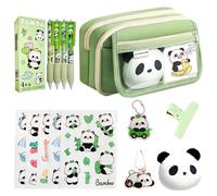 Panda Estuche para niños y niñas, 2 bolsillos verdes para lápices con diseño de panda de regreso a la escuela, caja de lápices, organizador, material escolar Aesthetic Clean Girl., Avanzado, Animal