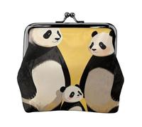 Panda Family - Monedero de cuero para mujer, pequeño monedero con cierre de beso, mini tarjetero para llaves, lápiz labial, bonito bolso de cambio para viajes
