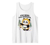 Panda feliz en sudadera con capucha peluda sosteniendo linterna en el bosque Camiseta sin Mangas