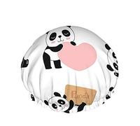 Panda Gorro de ducha Animal lindo Negro Blanco Bebé Pandas con regalo Palabra Cuervo Corazón Gorros de baño grandes para mujeres Hombres Niñas Pelo largo Sombreros impermeables reutilizables