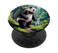 Panda Hiking Waterfall Forest Scenic Trekking PopSockets PopGrip Adhesivo