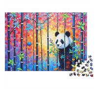 Panda in Bamboo Forest Premium 1000 Piezas Rompecabezas Adultos Panda de Pie en Bosque de Bambú Abstracto Colorido Robusto Vibrante Desafiante Difícil Alivio Estrés 52x38cm/1000pcs