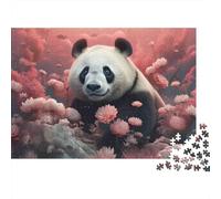 Panda in Pink Flower Garden 1000 Piezas Rompecabezas Adultos Panda en Paisaje de Ensueño Rosa con Flores Premium Robusto Desafiante Difícil Alivio Estrés Familiar Regalo 70x50cm/1000pcs